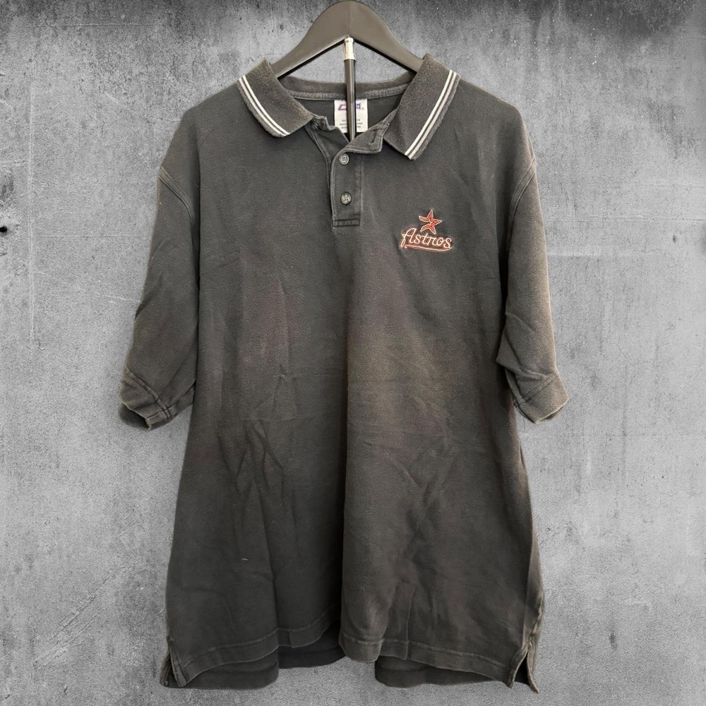 Vintage CSA Black Houston Astros cotton polo shirt with embroidered logo size XL